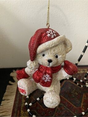 Dan Dee Christmas Holiday Bear Ornament 2015 in Red and White